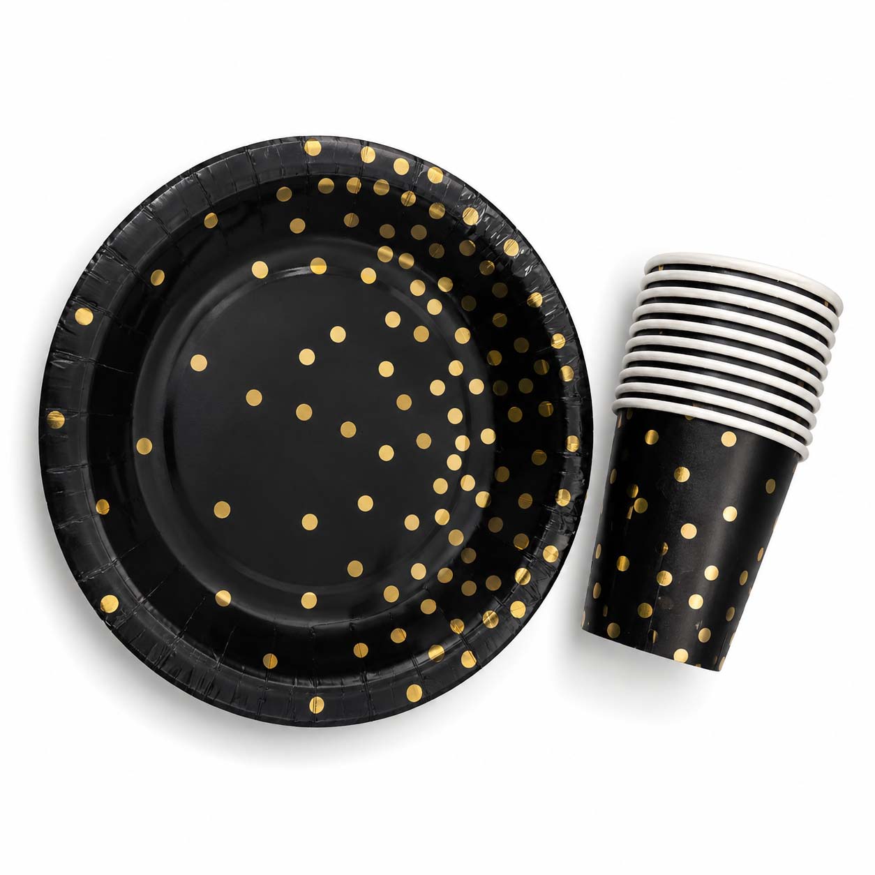 Black and Gold Party Plates & Cups – Set of 20