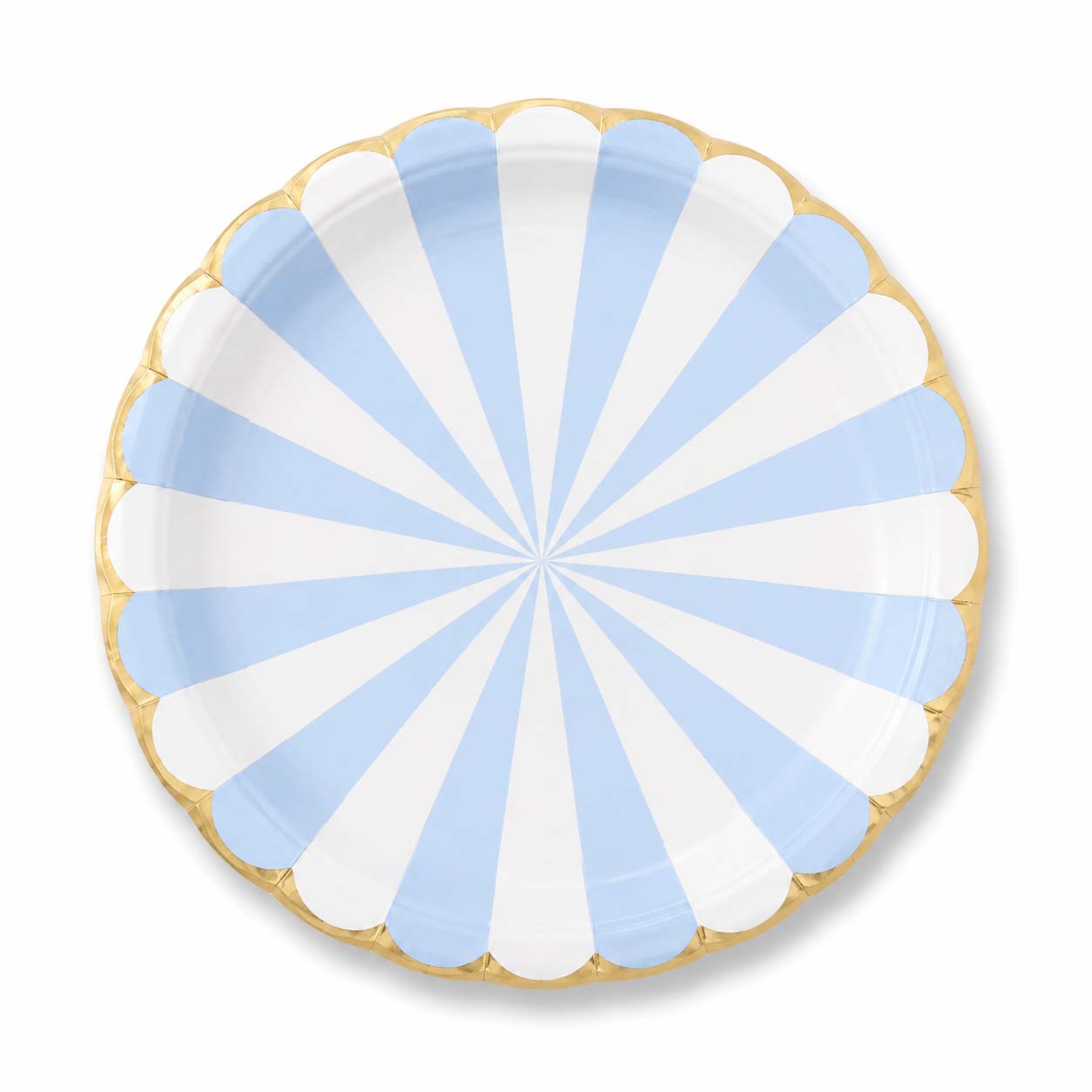 Blue Gold Foil Edge Scalloped Striped Paper Plates – Set of 10