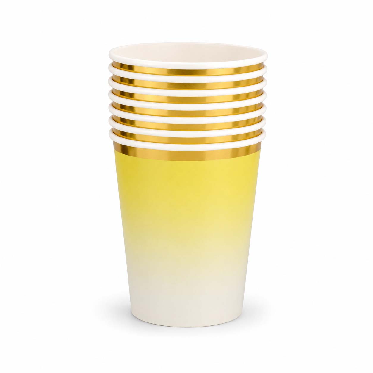 Gradient Yellow Paper Cups with Gold Edges – Set of 10