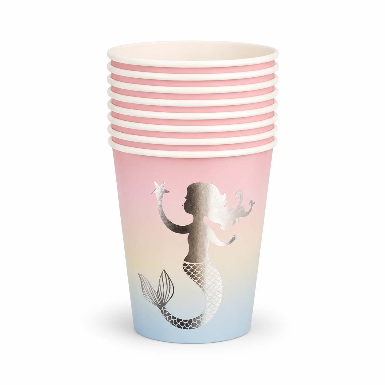 Silver Mermaid Paper Cups – Set of 10