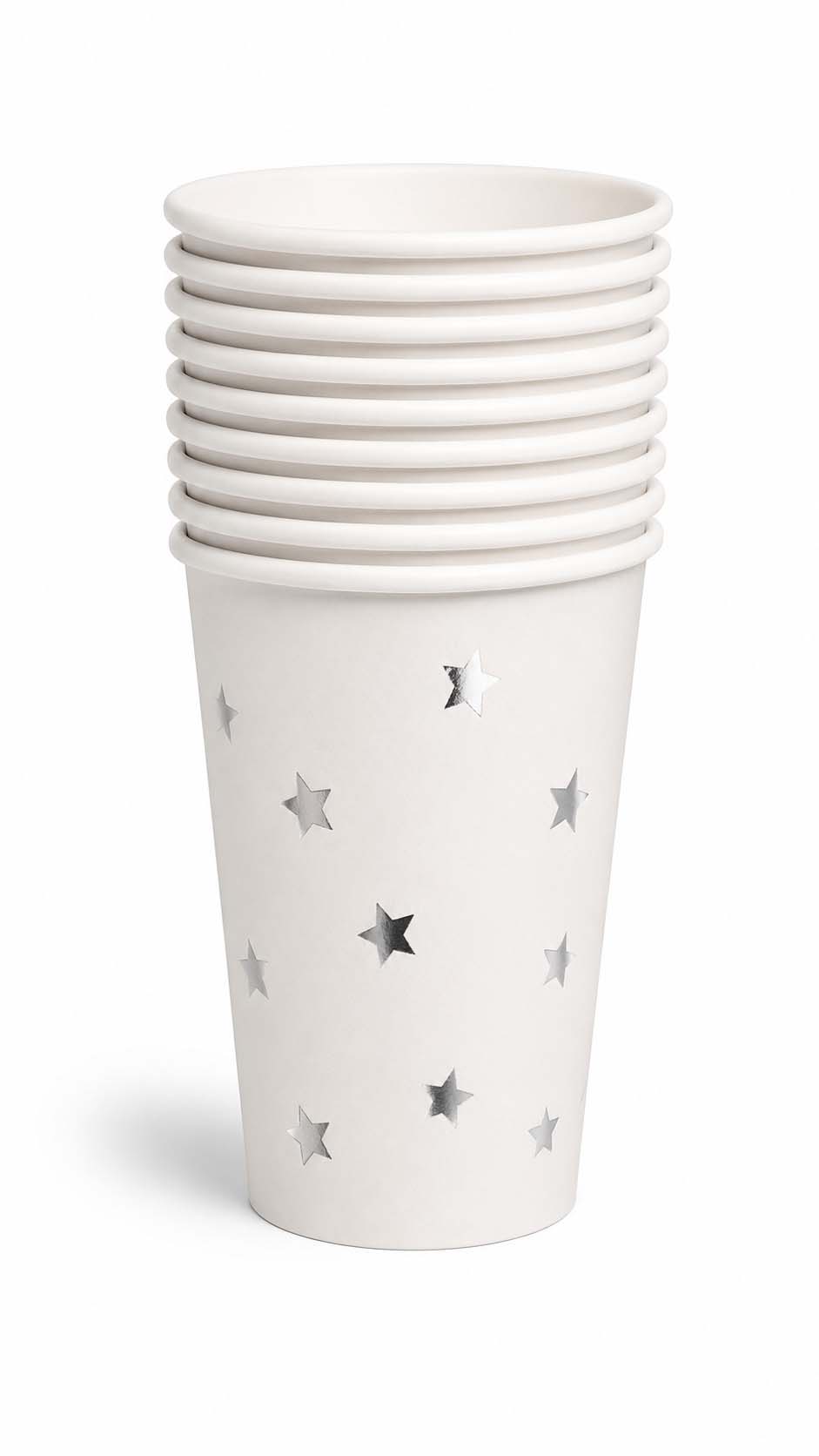 Silver Stars Paper Cups – Set of 10