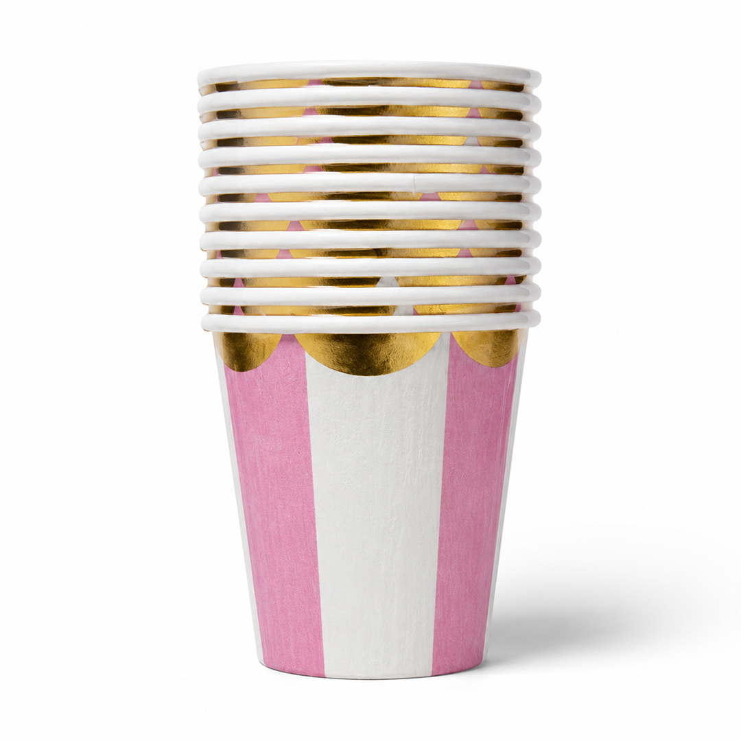 Pink Striped Paper Cups – Set of 10