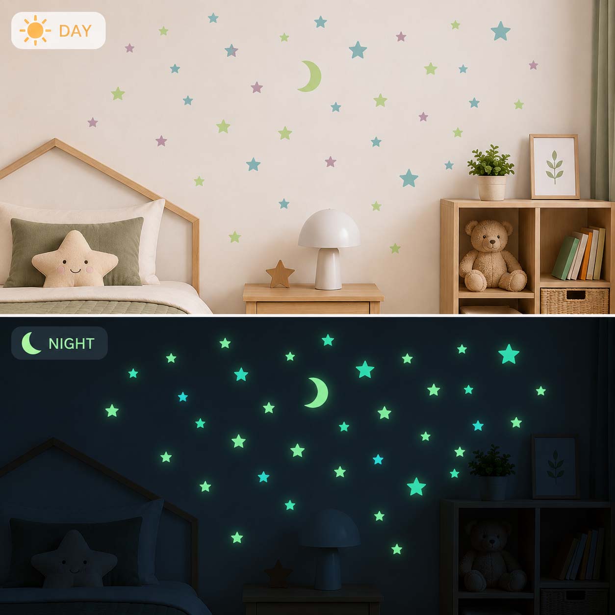 100pcs Glow In The Dark Star And Moon Wall Stickers