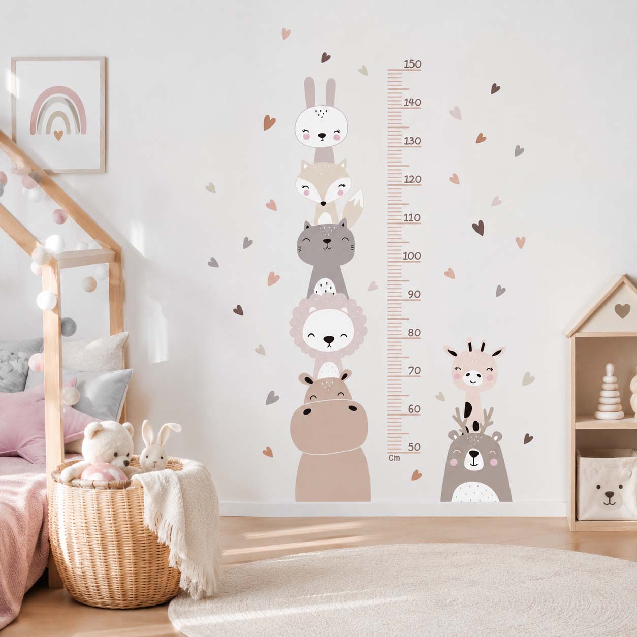 3pcs Cartoon Animals Print Height Measurement Wall Sticker