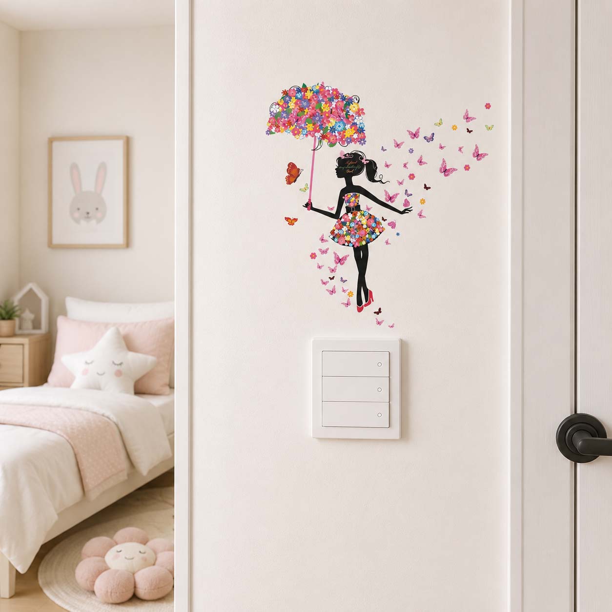 Flower Fairy Wall Sticker Butterfly Girl Umbrella Wall Sticker