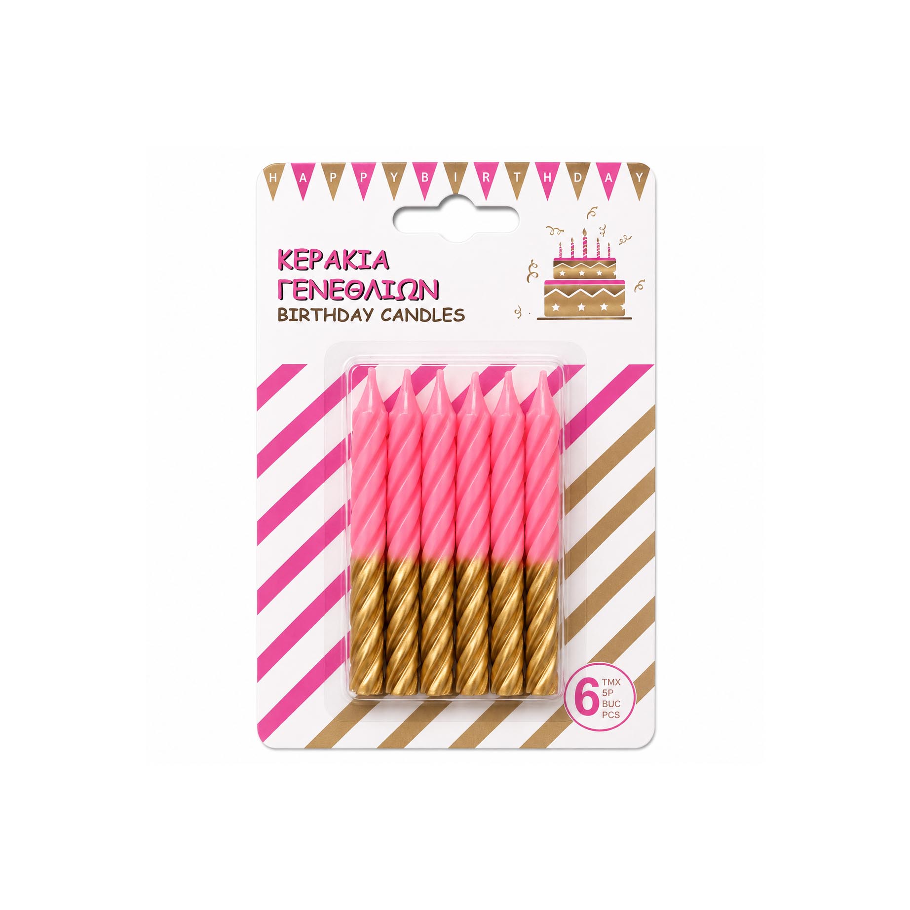 Pink & Gold Birthday Candles – Set of 6