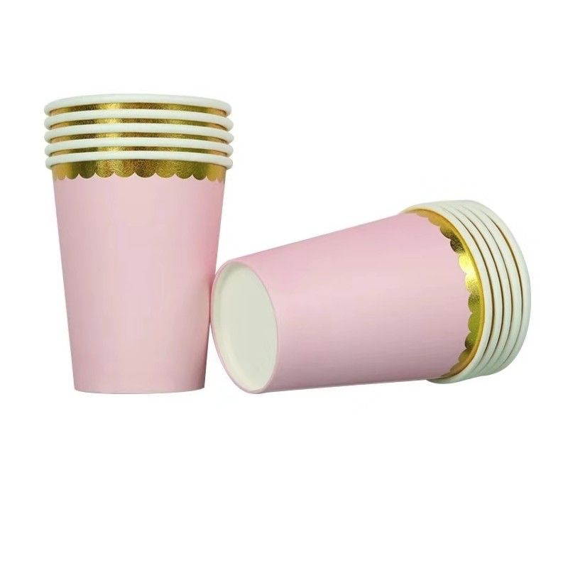 Pink Paper Cups with Gold Edges – Set of 10