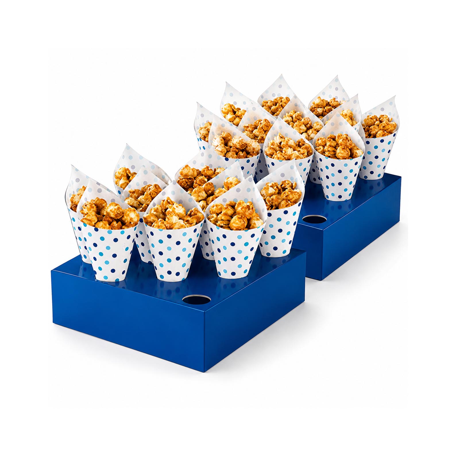 Blue Polka Dot Snack Cone & Tray Display Set