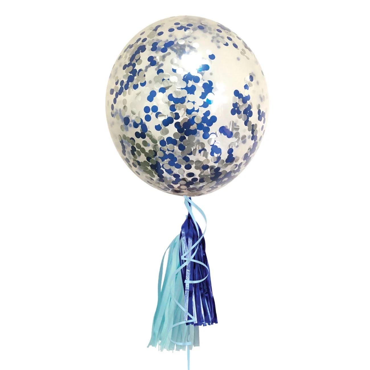 Transparent Balloon with Confetti and Tassel – Blue