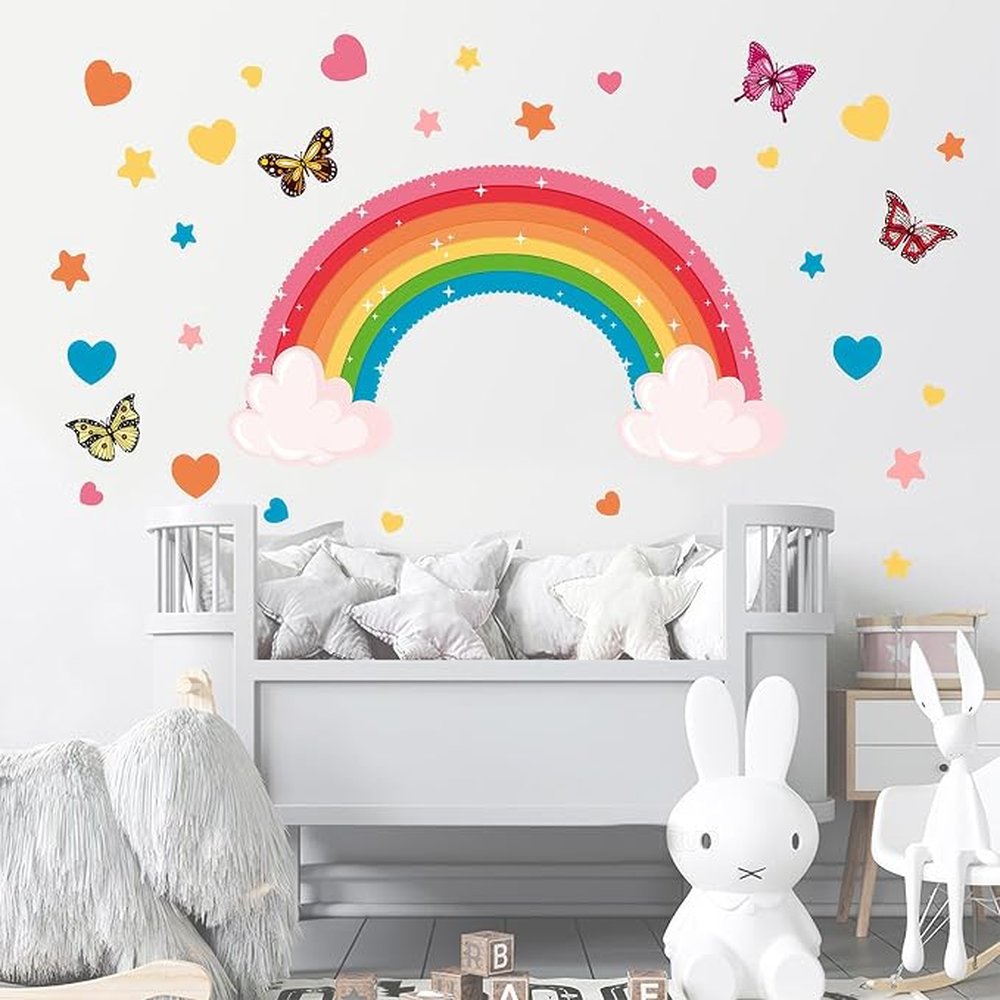 Rainbow, Clouds and Butterflies Wall Sticker for Girls’ Room
